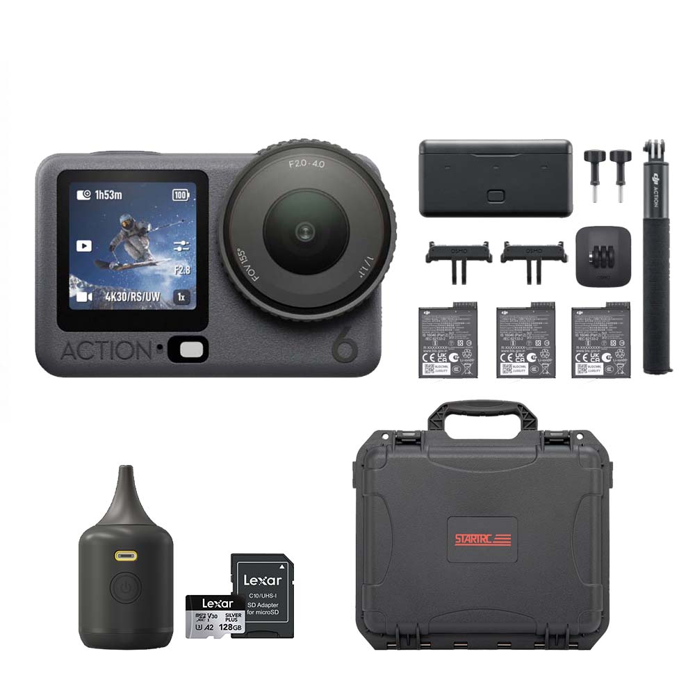 DJI 大疆 Osmo Action 6 暢拍套裝+STARTRC雙層氣密箱+128G記憶卡+BB nano電動氣吹 (公司貨)