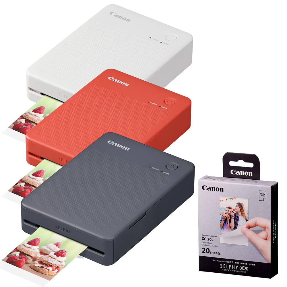  Canon 佳能 SELPHY SQUARE QX20 隨身相片列印機，輕巧設計支援 WiFi 無線連線，適用 Android 及 iOS 系統。列印方形 6.2x6.2 彩色照片，完美捕捉生活瞬間。提供黑色系、白色系、粉紅色系選擇，Canon 原廠 12 個月保固。NCC 認證 CCAB15LP4150T4，BSMI D31219。適合隨身攜帶，輕鬆印出高品質相片，隨時分享回憶！ 