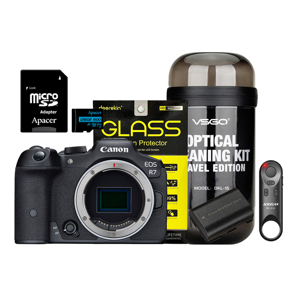 Canon EOS R7 + 鋼化貼 + 膠囊型清潔組 + 128G記憶卡 + 副廠電池 (公司貨)