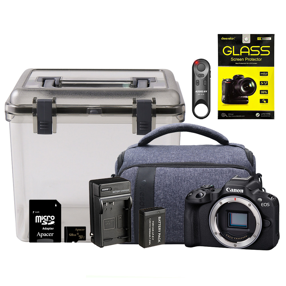 Canon EOS R50+藍牙遙控器+CR-2613包+鋼化貼+A-2218防潮盒+128G+副廠電池 黑色單機身 (公司貨)