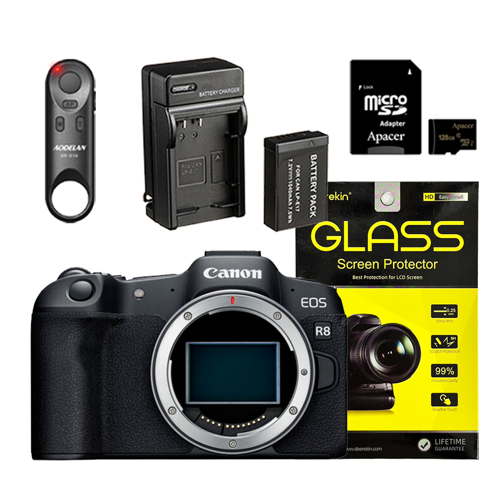 Canon EOS R8+藍牙遙控器+鋼化貼+128G記憶卡+LP-E17副廠電池 (公司貨)