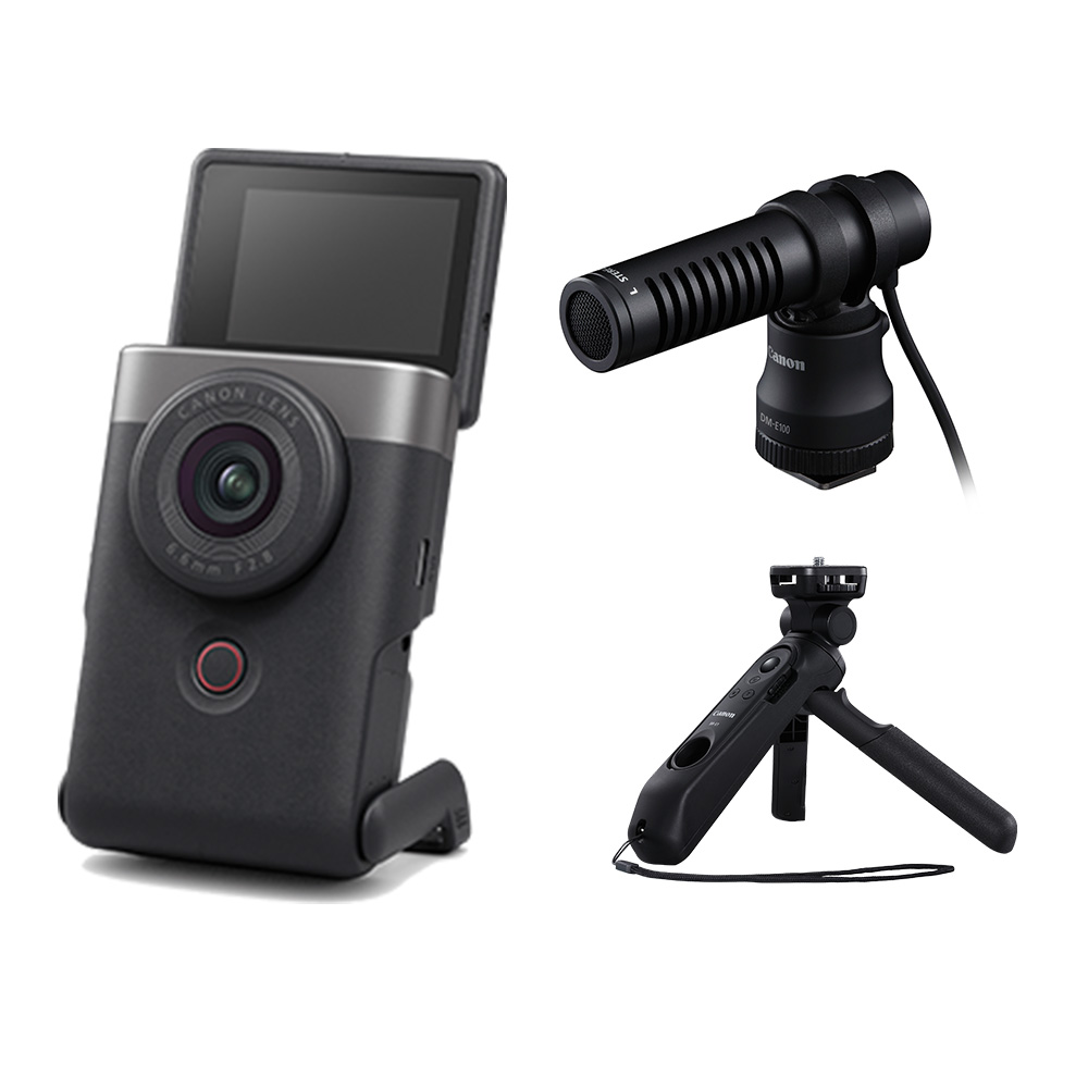 Canon PowerShot V10 + HG-100TBR三腳架手把 + DM-E100麥克風 影音相機組 (公司貨)