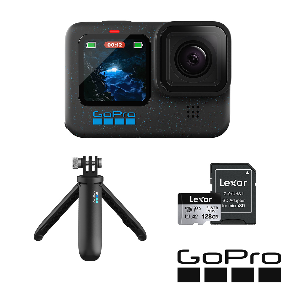GoPro HERO12 Black 手持128G套組 (HERO12單機+Shorty迷你延長桿+腳架+128G記憶卡) 公司貨