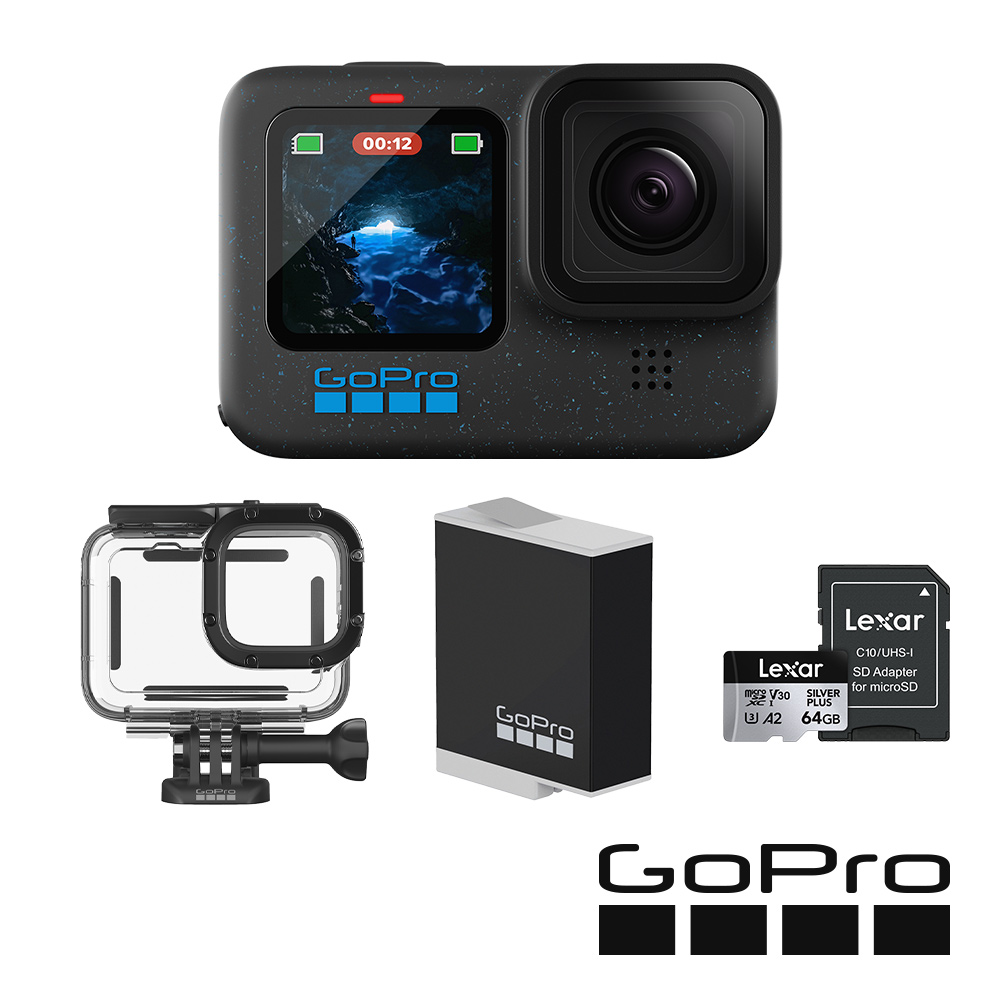 GoPro HERO12 Black 潛水行家套組 (HERO12單機+60m潛水防護殼+Enduro原廠充電電池+64G記憶卡) 公司貨