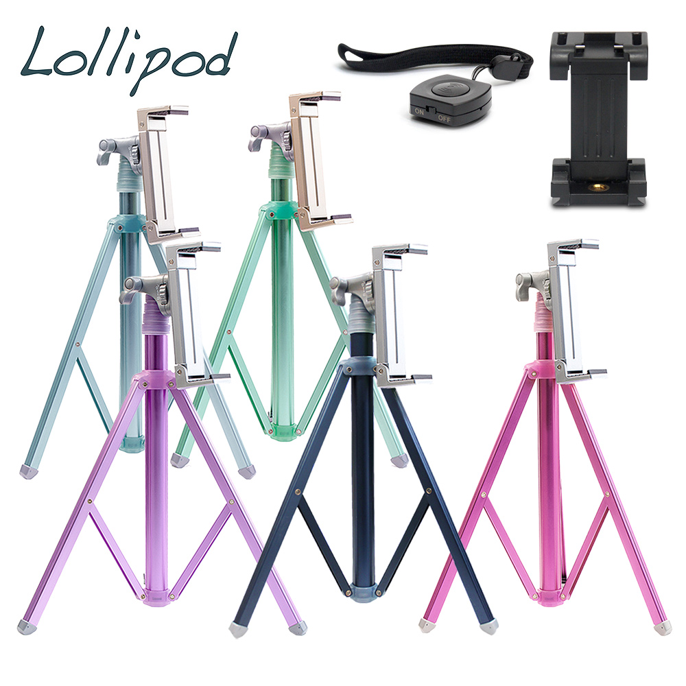 Lollipod自拍樂三腳架附平板夾具-四色任選+Smartfoto SF-C1藍芽遙控器&手機夾具組