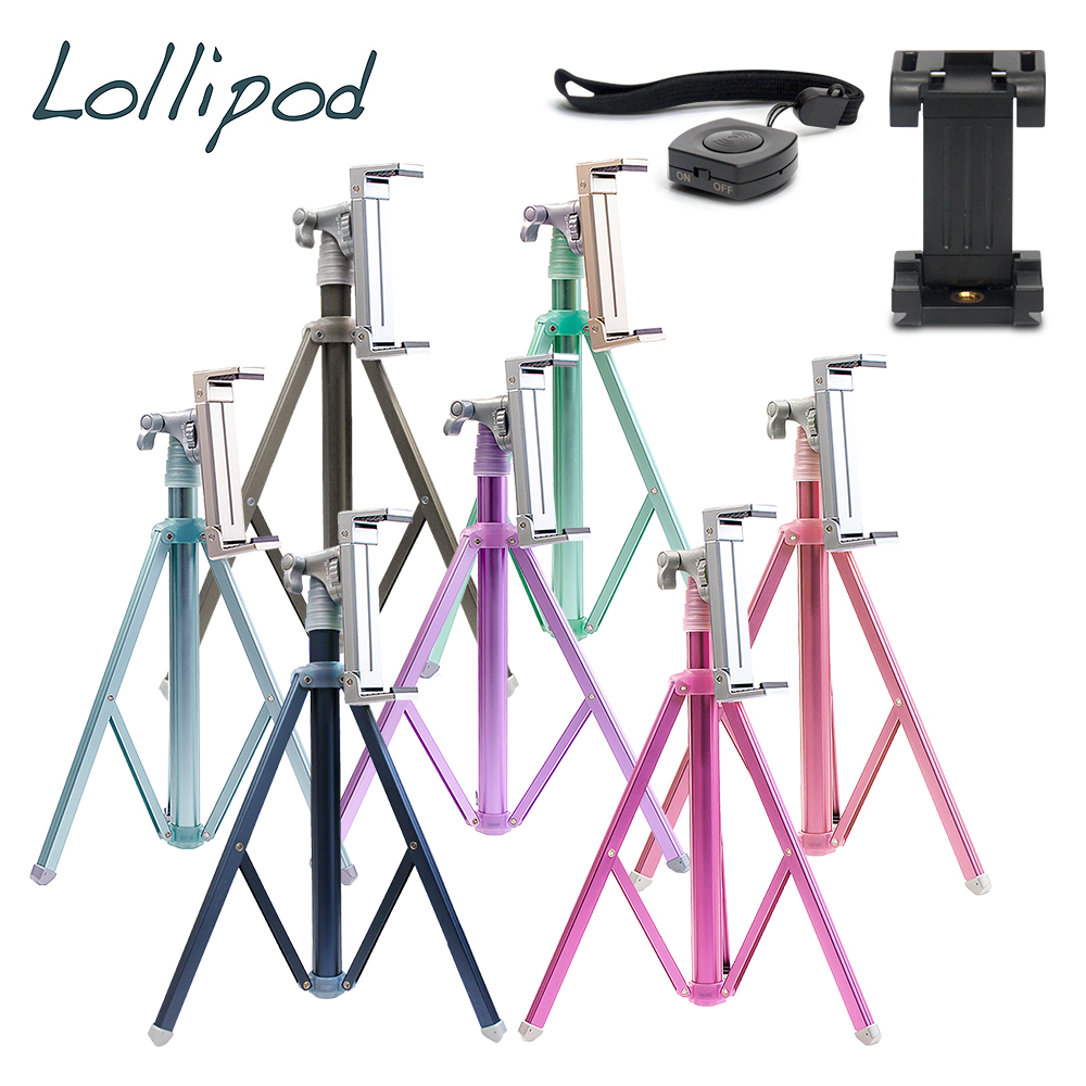 Lollipod自拍樂三腳架附平板夾具-四色任選+Smartfoto SF-C1藍芽遙控器&手機夾具組