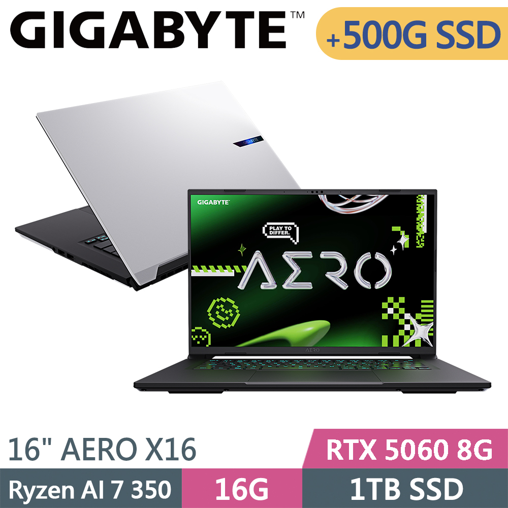 GIGABYTE 技嘉 AERO X16 1VH93TWC94DH-SP2 白(Ryzen AI 7 350/16G/1TB+500G/RTX5060 8G/W11/16)特仕筆電