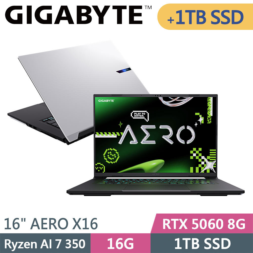 GIGABYTE 技嘉 AERO X16 1VH93TWC94DH-SP4 白(Ryzen AI 7 350/16G/1TB+1TB/RTX5060 8G/W11/16)特仕筆電