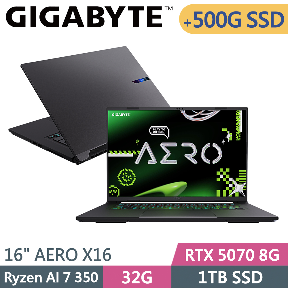 GIGABYTE 技嘉 AERO X16 1WH93TWC64AH-SP1 灰(Ryzen AI 7 350/32G/1TB+500G/RTX5070 8G/W11/16)特仕筆電
