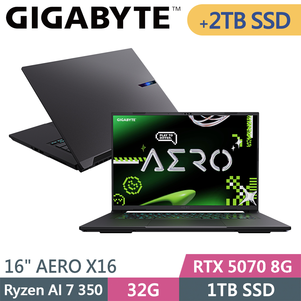 GIGABYTE 技嘉 AERO X16 1WH93TWC64AH-SP3 灰(Ryzen AI 7 350/32G/1TB+2TB/RTX5070 8G/W11/16)特仕筆電