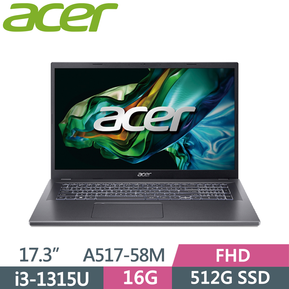 ACER Aspire 5 A517-58M-393F 灰(i3-1315U/16G/512G SSD/UMA/FHD/W11/17.3)