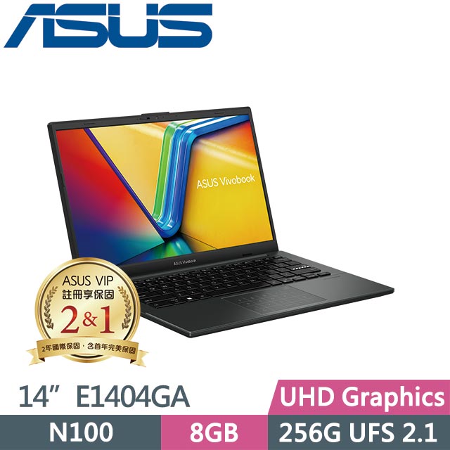 ASUS 華碩 Vivobook Go 14 E1404GA-0121KN100 混成黑 (N100/8GB/256G/Win11/14吋) 筆電