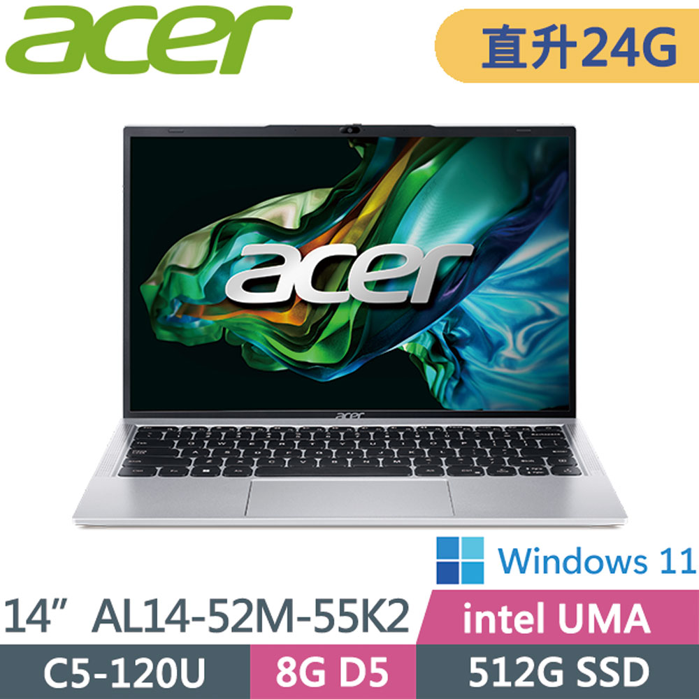 ACER 宏碁 Aspire AL14-52M-55K2 銀(C5-120U/8G+16G/512G SSD/W11/WUXGA/14)輕薄筆電特仕