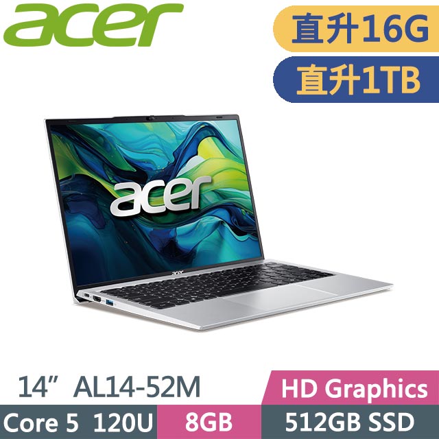 ACER 宏碁 Aspire Lite 14 AL14-52M-55K2 (Core 5 120U/8G+8G/1TB/Win11/14吋) 特仕