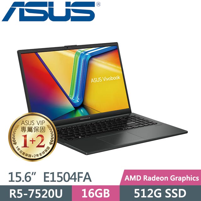 ASUS Vivobook Go 15 OLED E1504FA-0081K7520U 混成黑 (R5-7520U/16G/512GB SSD/Win11/15.6吋)