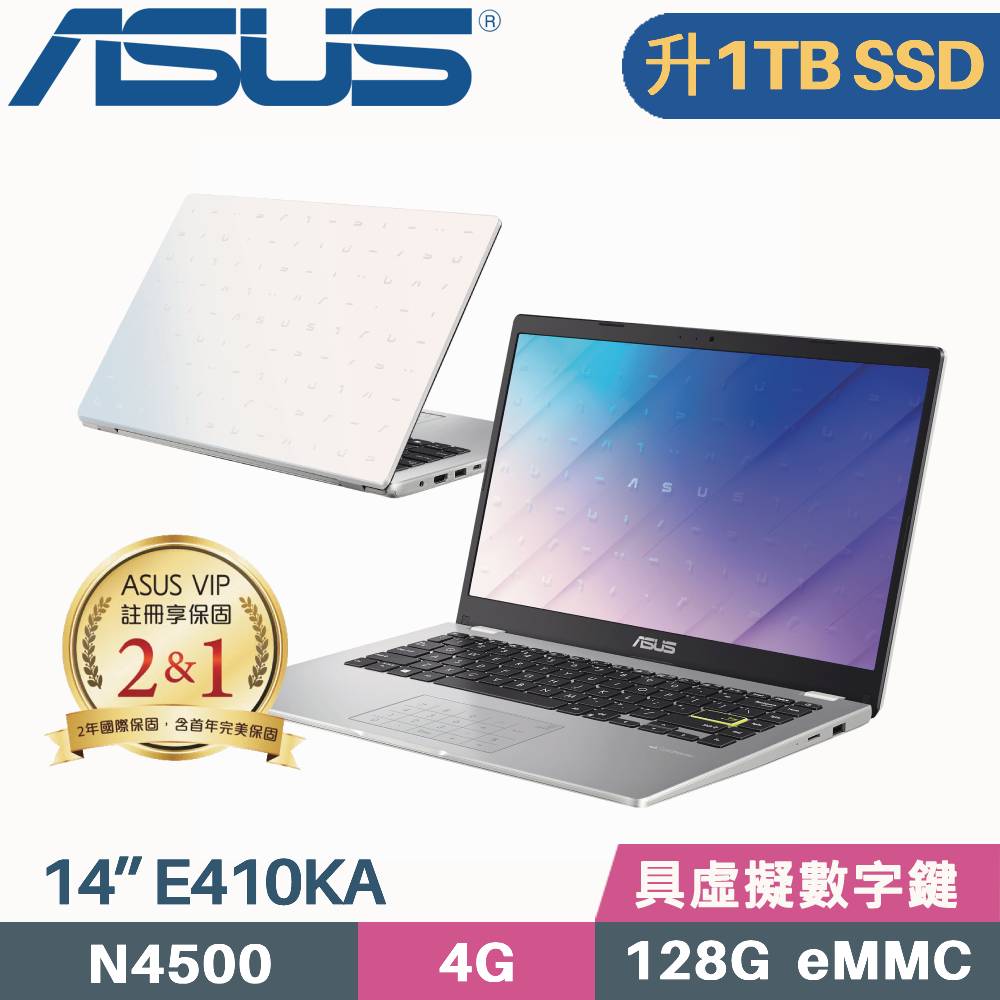 ASUS Vivobook Go 14 E410KA-0631WN4500 白(Celeron N4500/4G/1TB SSD/Win11/FHD/14)特仕