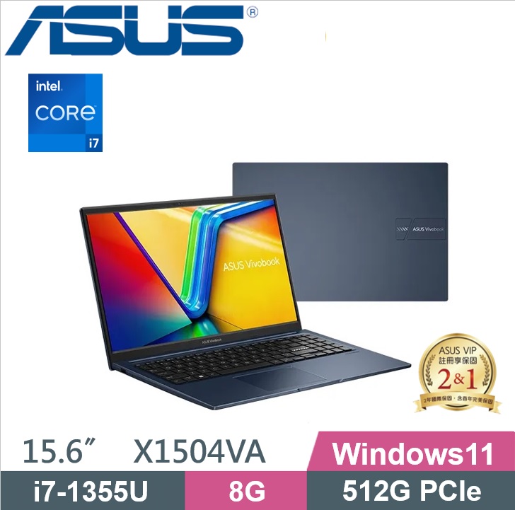 ASUS VivoBook 15 X1504VA-0041B1355U 午夜藍 (i7-1355U/8G/512G PCIe/W11/FHD/15.6
