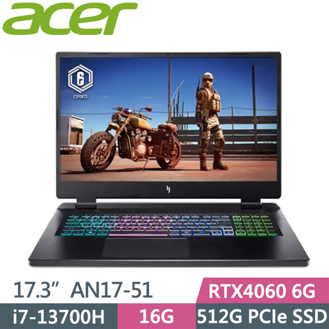 Acer Nitro 5 AN17-51-740P 黑(i7-13700H/16G/512G SSD/RTX4060 6G/17.3吋QHD/W11)電競筆電