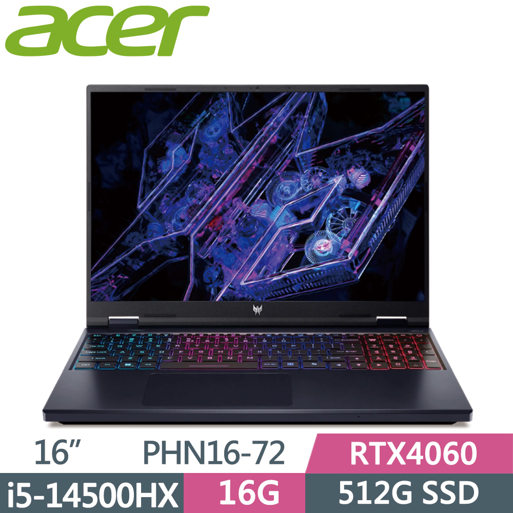 ACER Predator PHN16-72-517P 黑(i5-14500HX/16G DDR5/512G SSD/RTX4060-8G/WIN11/165Hz/16)