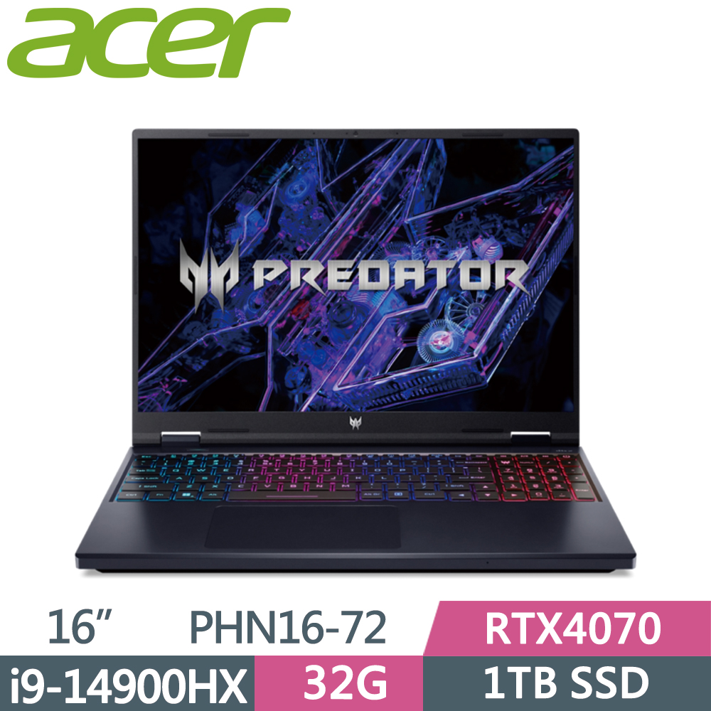 ACER Predator PHN16-72-9000 黑(i9-14900HX/32G DDR5/1TB SSD/RTX4070-8G/WIN11/240Hz/16)