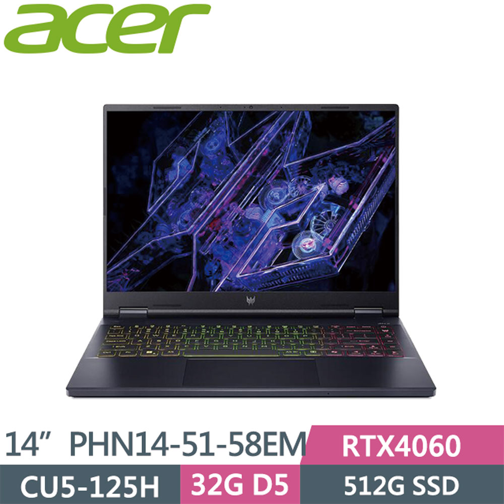 ACER Predator PHN14-51-58EM AI電競筆電(Ultra 5 125H/32GB/512GB/RTX 4060-8G/WIN11/14WQXGA)