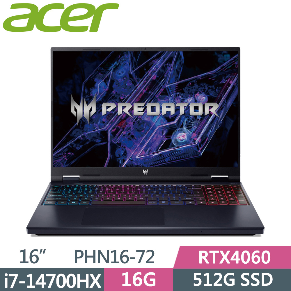 ACER Predator Helios Neo PHN16-72-76MR 黑(i7-14700HX/16G/512G/RTX4060/W11/WQXGA/180Hz/16)