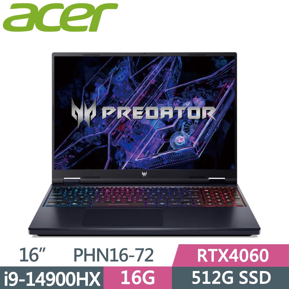 ACER Predator PHN16-72-93J4 黑(i9-14900HX/16G/512G SSD/RTX4060/WIN11/180Hz/16)