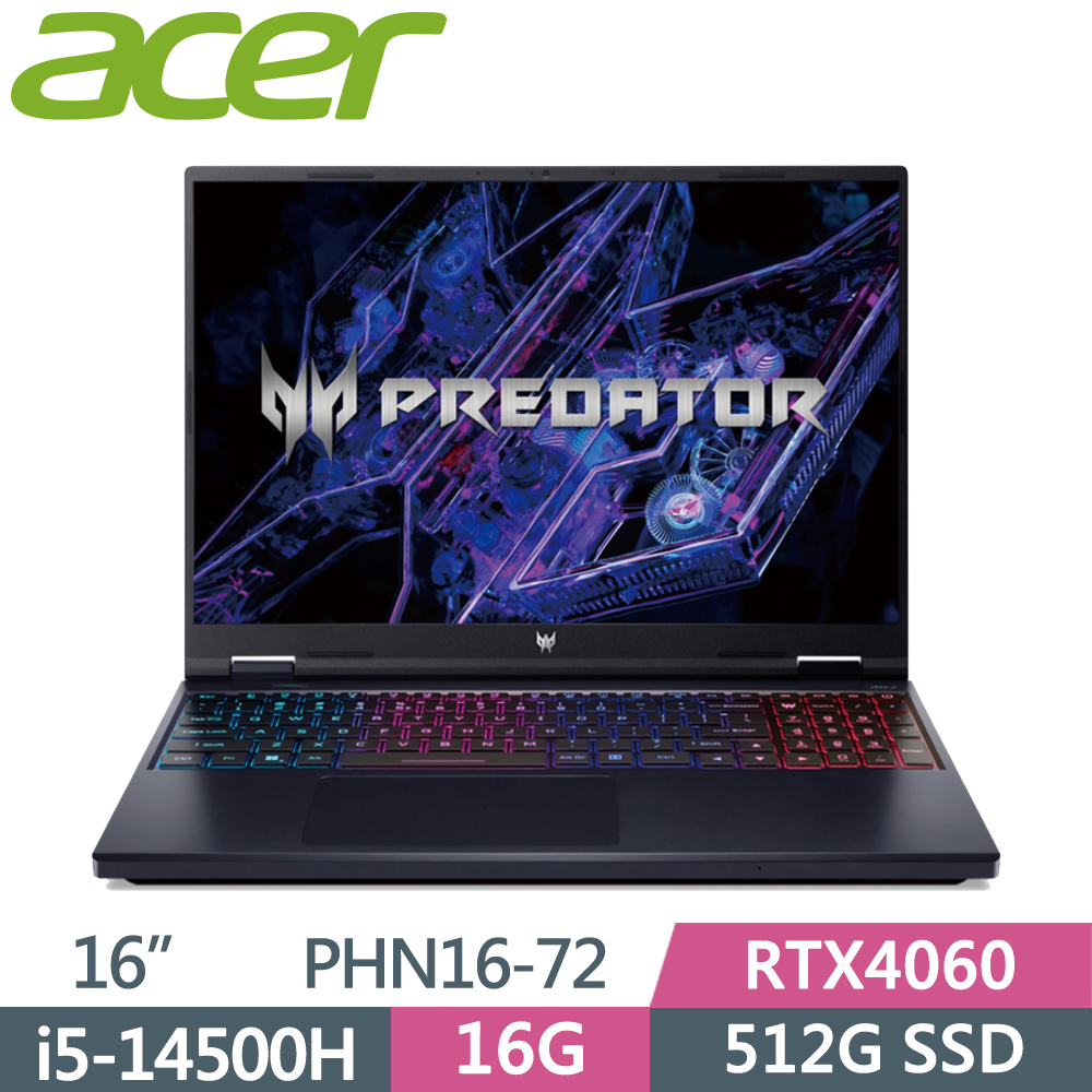 ACER Predator Helios Neo PHN16-72-504C 黑(i5-14500HX/16G/512G/RTX4060/W11/180Hz/16)