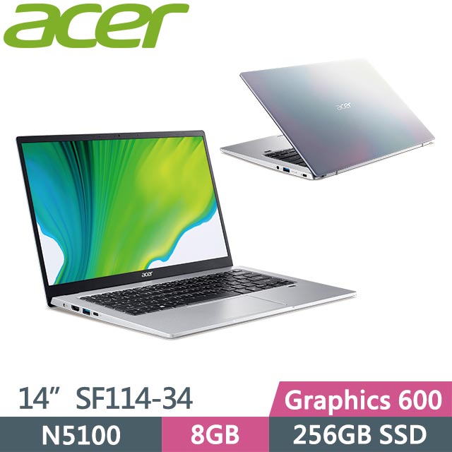 ACER SWIFT 1 SF114-34-C04D 彩虹銀 (N5100/8G/256G SSD/14吋/Win11) 輕薄筆電