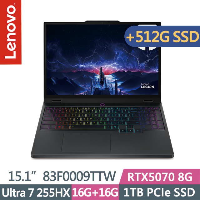 LENOVO 聯想 Legion 5 83F0009TTW 黑(Ultra 7 255HX/16G+16G/1TB+512G/RTX5070 8G/15.1吋OLED/W11)特仕