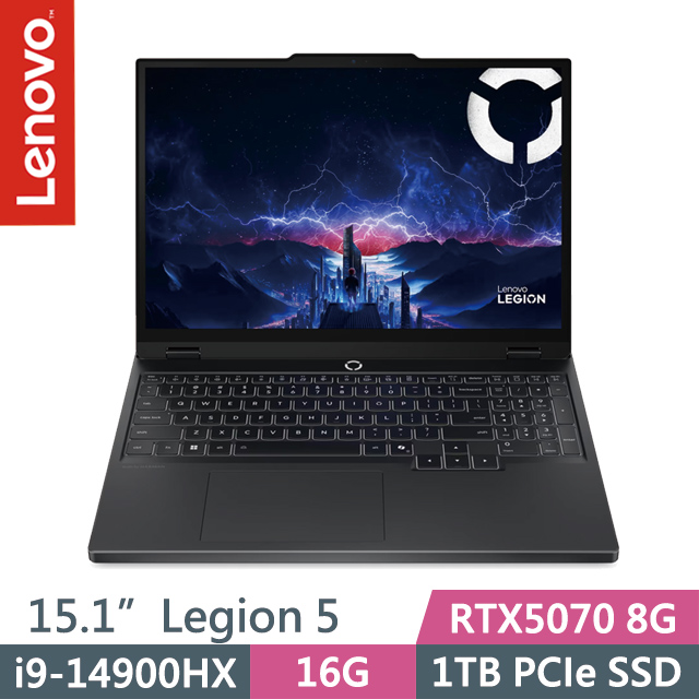 LENOVO 聯想 Legion 5 黑(i9-14900HX/16G/1TB/RTX5070 8G/15.1吋OLED/W11)電競筆電
