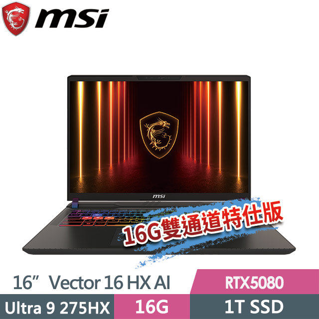MSI 微星 Vector 16 HX AI A2XWIG-014TW(Ultra 9 275HX/16G/1T SSD/RTX5080-16G/16"QHD+/Win11)電競筆電