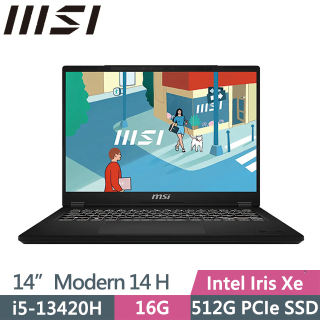 MSI Modern 14 H D13MG-019TW 黑(i5-13420H/16G/512G SSD/14吋FHD+/W11P)效能筆電