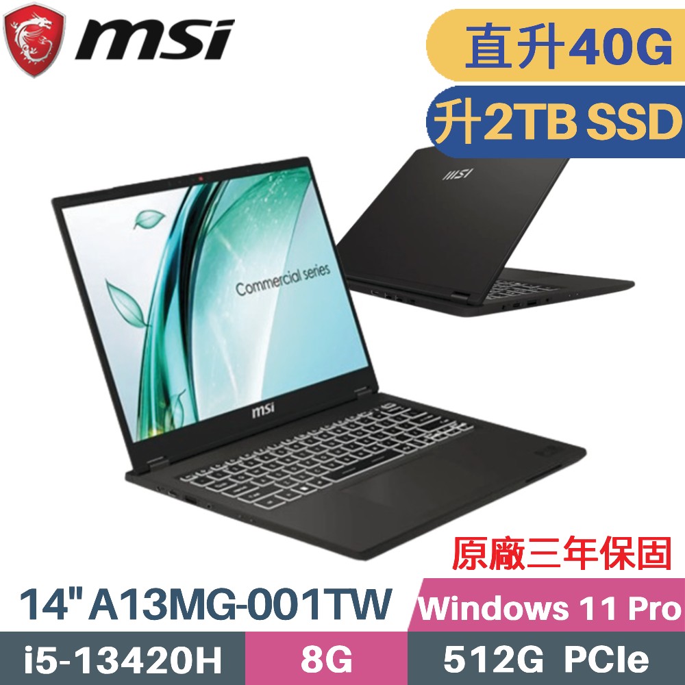 MSI 微星 Commercial 14 H A13MG-001TW (i5-13420H/8G+32G/2TB SSD/Win11 Pro/14)特仕