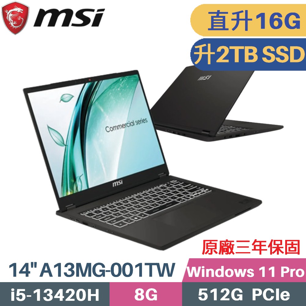 MSI 微星 Commercial 14 H A13MG-001TW (i5-13420H/8G+8G/2TB SSD/Win11 Pro/14)特仕