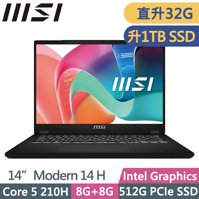 MSI 微星 Modern 14 H D2RMG-428TW 黑(Core 5 210H/16G+16G/1TB SSD/14吋FHD+/Win11)特仕