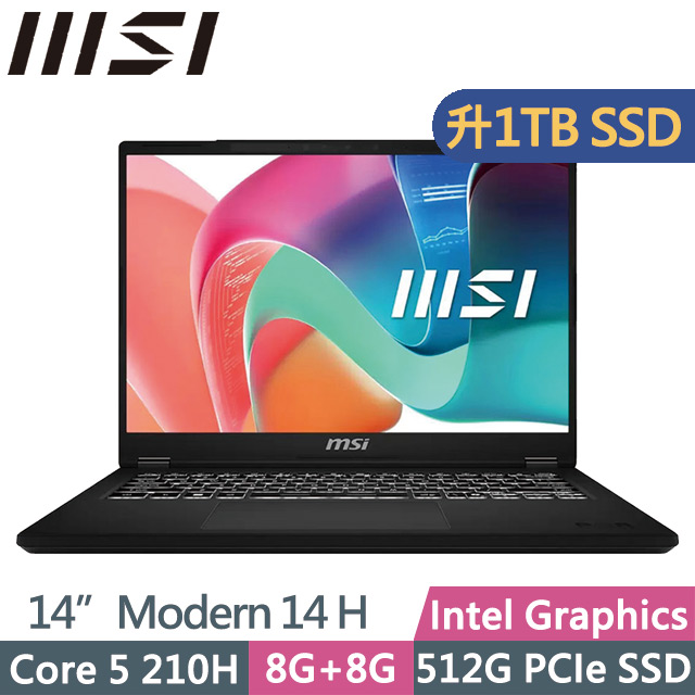MSI 微星 Modern 14 H D2RMG-428TW 黑(Core 5 210H/8G+8G/1TB SSD/14吋FHD+/Win11)特仕