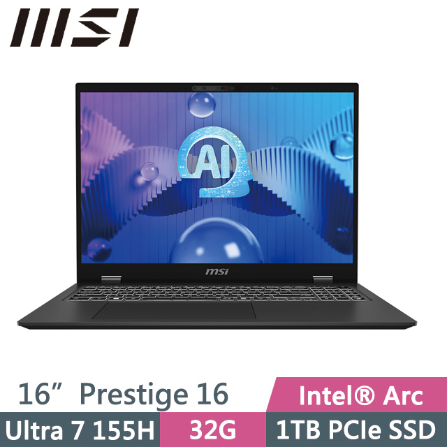 MSI Prestige 16 AI Evo B1MG-007TW 黑(Ultra 7 155H/32G/1TB SSD/16吋QHD+/W11)