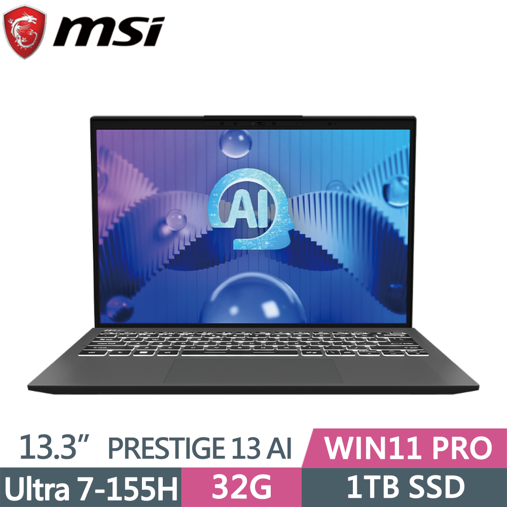 MSI 微星 Prestige 13 AI Evo A1MG-011TW 黑(Ultra 7-155H/32G/1TB SSD/Win11P/QHD/13.3)