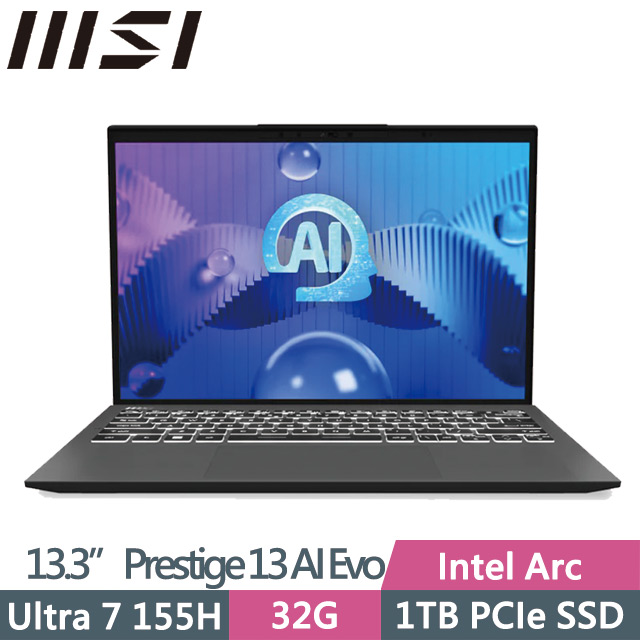 MSI Prestige 13 AI Evo A1MG-011TW(Ultra 7 155H/32G/1TB/13.3吋OLED/W11P)AI商務筆電