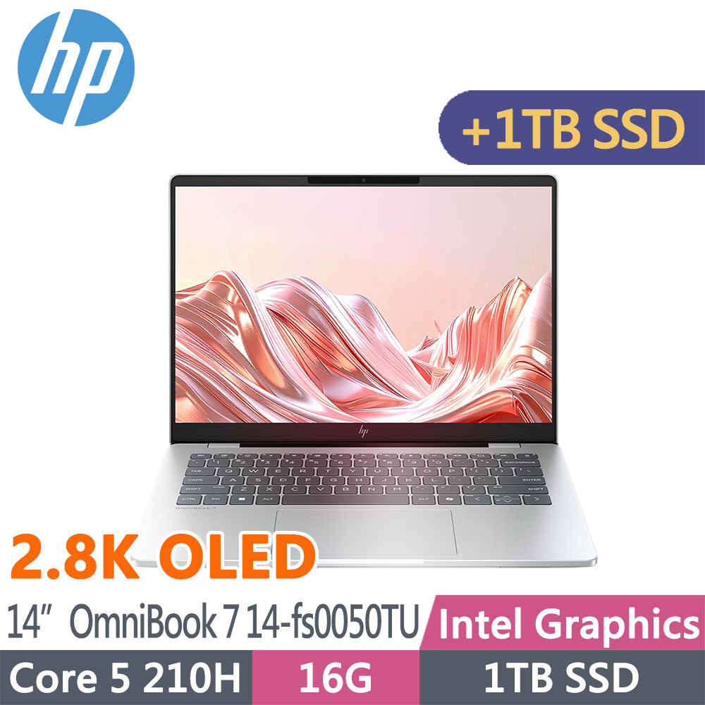 HP 惠普 OmniBook 7 14-fs0050TU 14吋2.8K OLED筆電(Core 5 210H/16G/升至雙1T SSD/Win11Pro/3年保固/匠心銀)