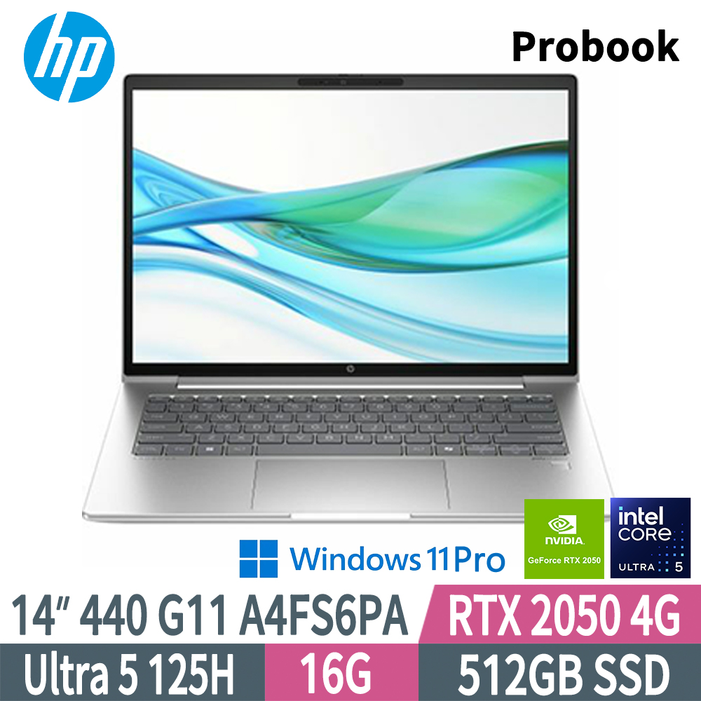 HP Probook 440 G11 A4FS6PA(Intel Ultra 5 125H/16G/512GB SSD/RTX2050/W11P/14)