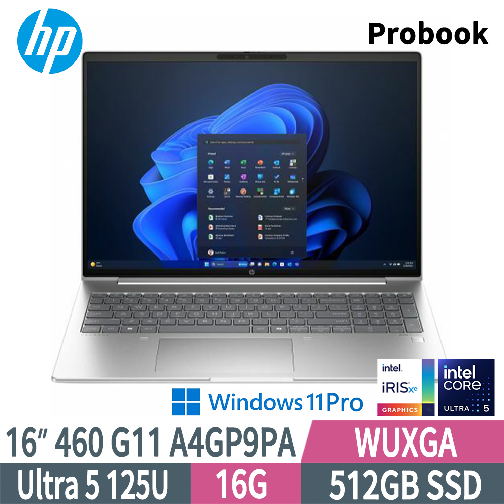 HP Probook 460 G11 A4GP9PA(Intel Core Ultra 5 125U/16G/512GB SSD/W11P/WUXGA/16)