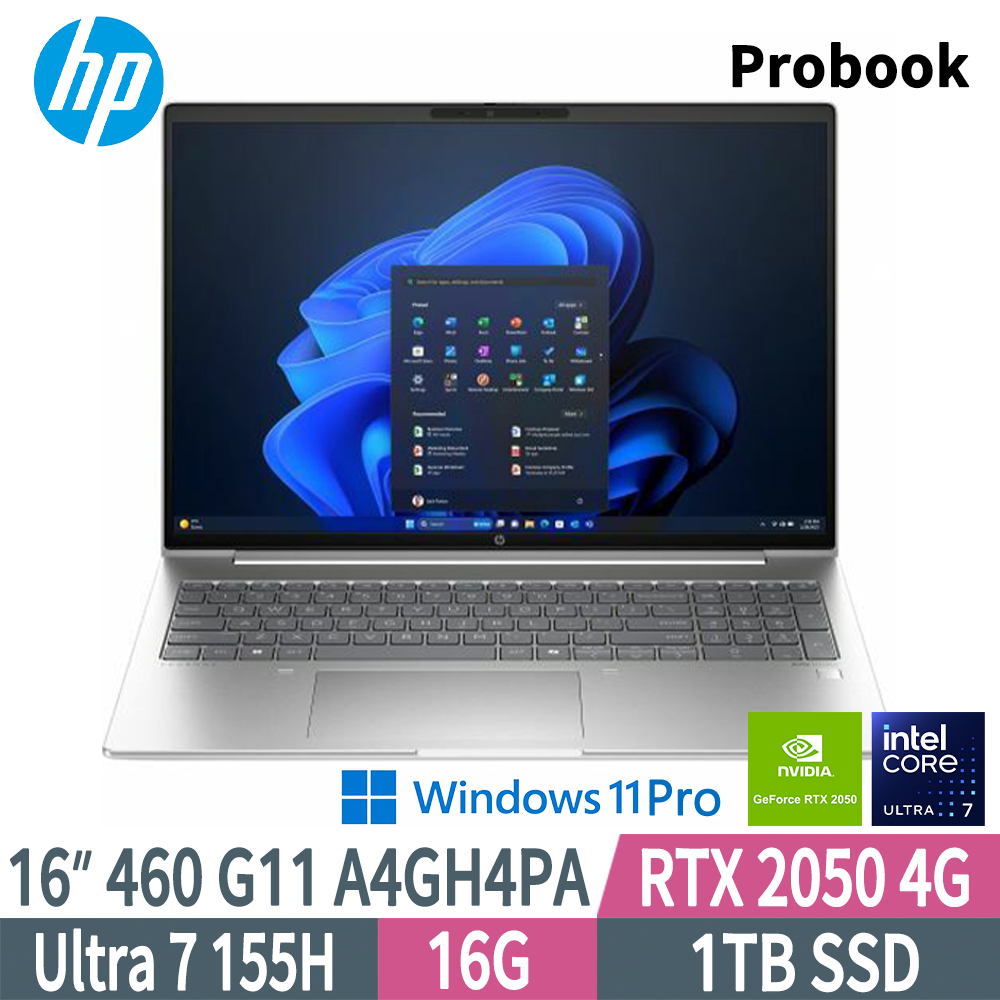 HP Probook 460 G11 A4GH4PA(Intel Core Ultra 7 155H/16G/1TB SSD/RTX2050/W11P/16)