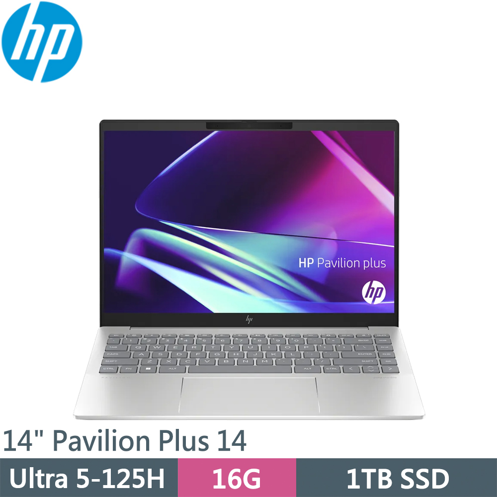 HP 惠普 Pavilion 星鑽系列 14-ew1089TU 輕薄型筆記型電腦，搭載 Intel Core Ultra 5 處理器、16GB DDR4 記憶體與 1TB SSD 高速儲存，14 吋 HD 顯示螢幕，銀色時尚外觀，預載 Windows 11 作業系統。無觸控功能，適合日常辦公、娛樂與輕便攜帶，全新品質保證，提供原廠 2 年保固，高效效能盡在掌握。