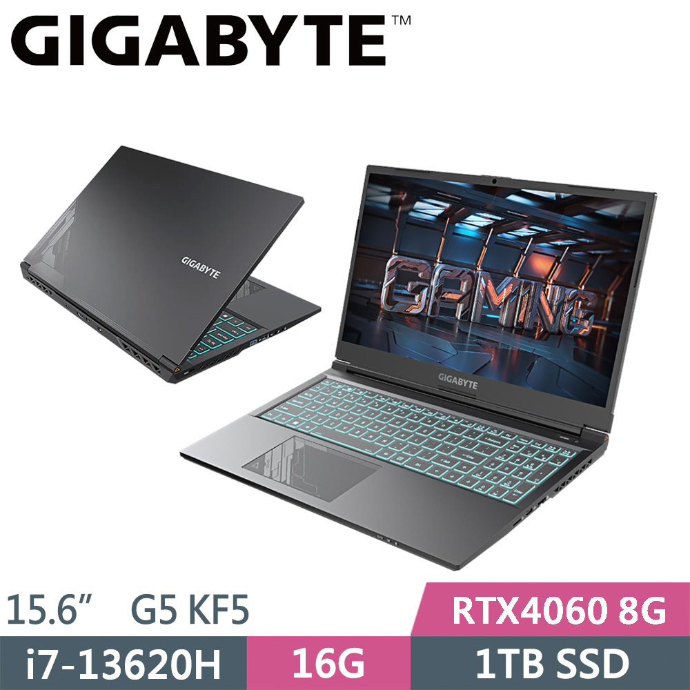 技嘉 G5 KF5-H3TW394KH 黑(i7-13620H/16G/1TB SSD/RTX4060 8G/W11/15.6)筆電