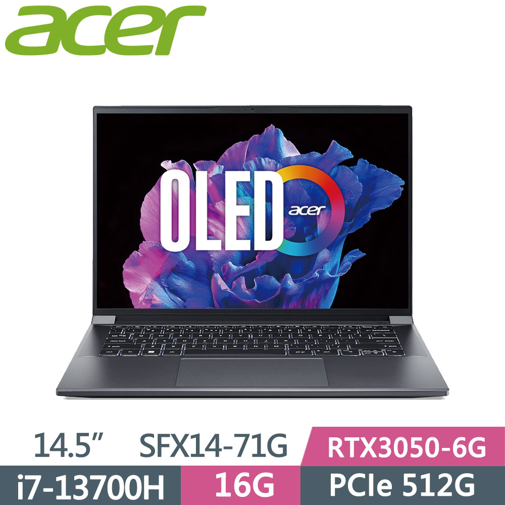 ACER Swift X SFX14-71G-74EQ 灰(i7-13700H/16G/512G SSD/RTX3050-6G/W11/2.8K OLED/14.5)