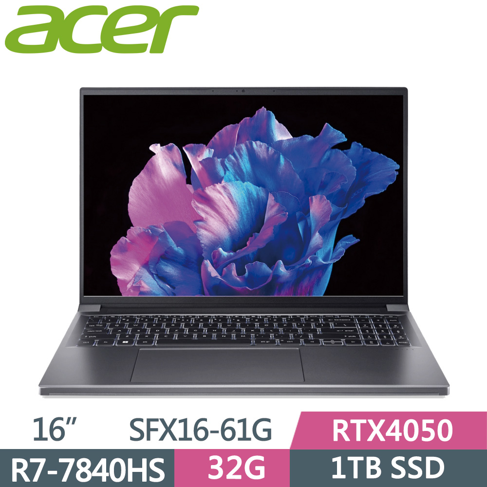 ACER Swift X SFX16-61G-R4EP 灰(R7-7840HS/32G/512G+512G SSD/RTX4050-6G/W11/3.2K OLED/16)