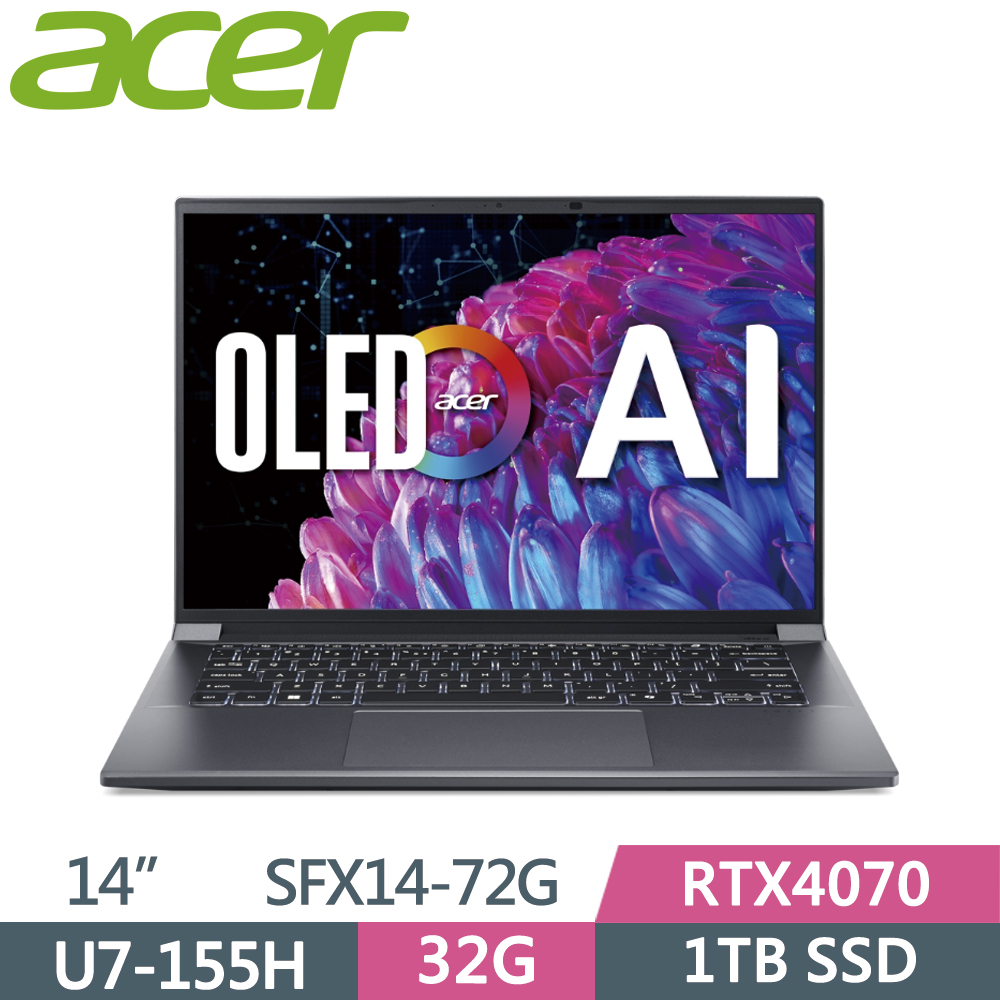 ACER Swift X SFX14-72G-79Z4 灰(Ultra 7-155H/32G/1TB SSD/RTX4070/2.8K OLED/14)