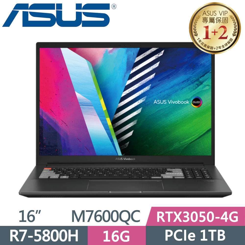 ASUS VivoBook Pro M7600QC-0038K5800H 零度黑(R7-5800H/16GB/1TB PCIe/RTX3050/WQUXGA/OLED/16)